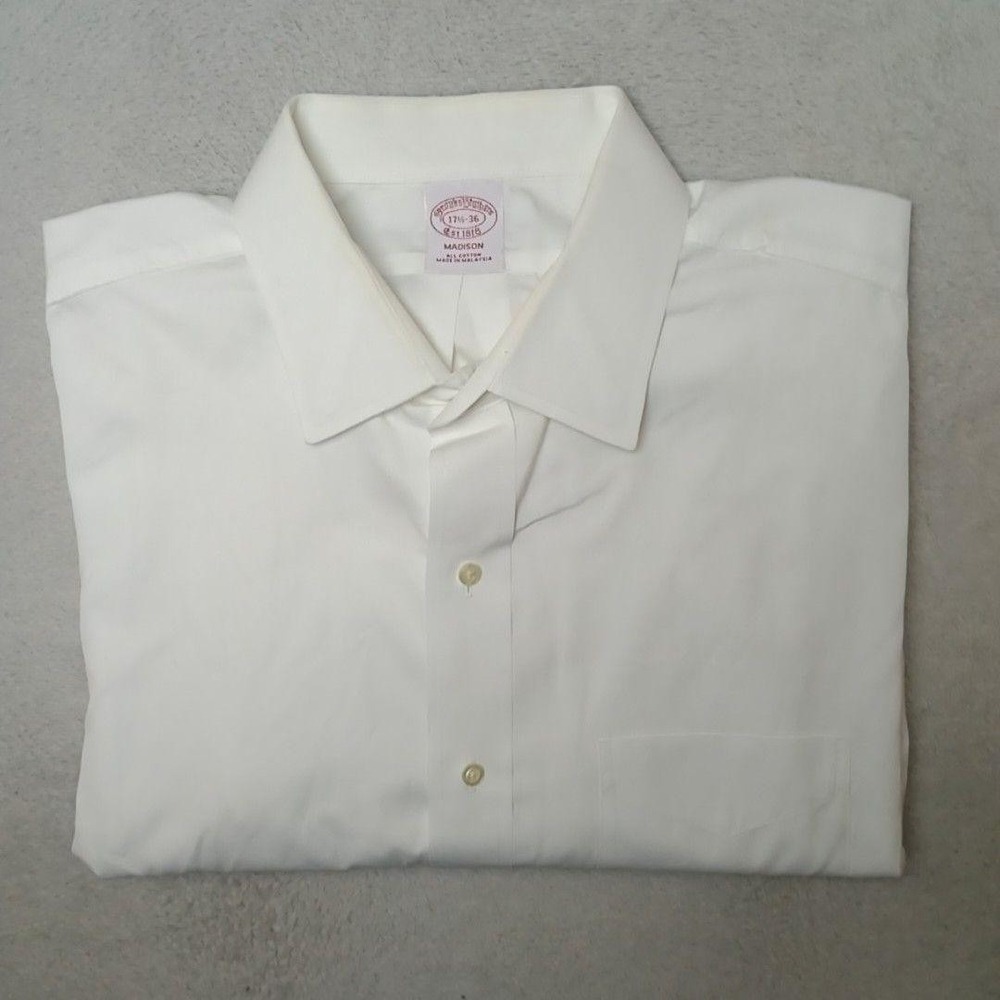 Brooks Brothers Shirt Mens 17.5 36 White Madison Button-Up Long Sleeve Classic
